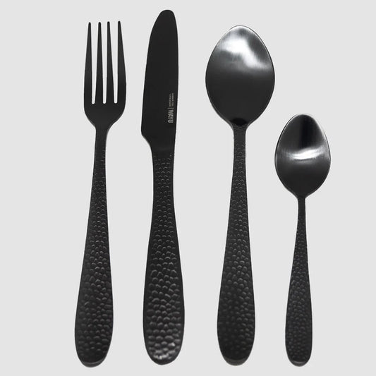 Set de Cubiertos Hammer Negro Mate 16 Piezas Wayu