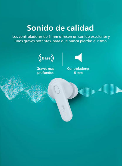 Audífonos Bluetooth True Wireless Philips TAT1108 WT Blanco
