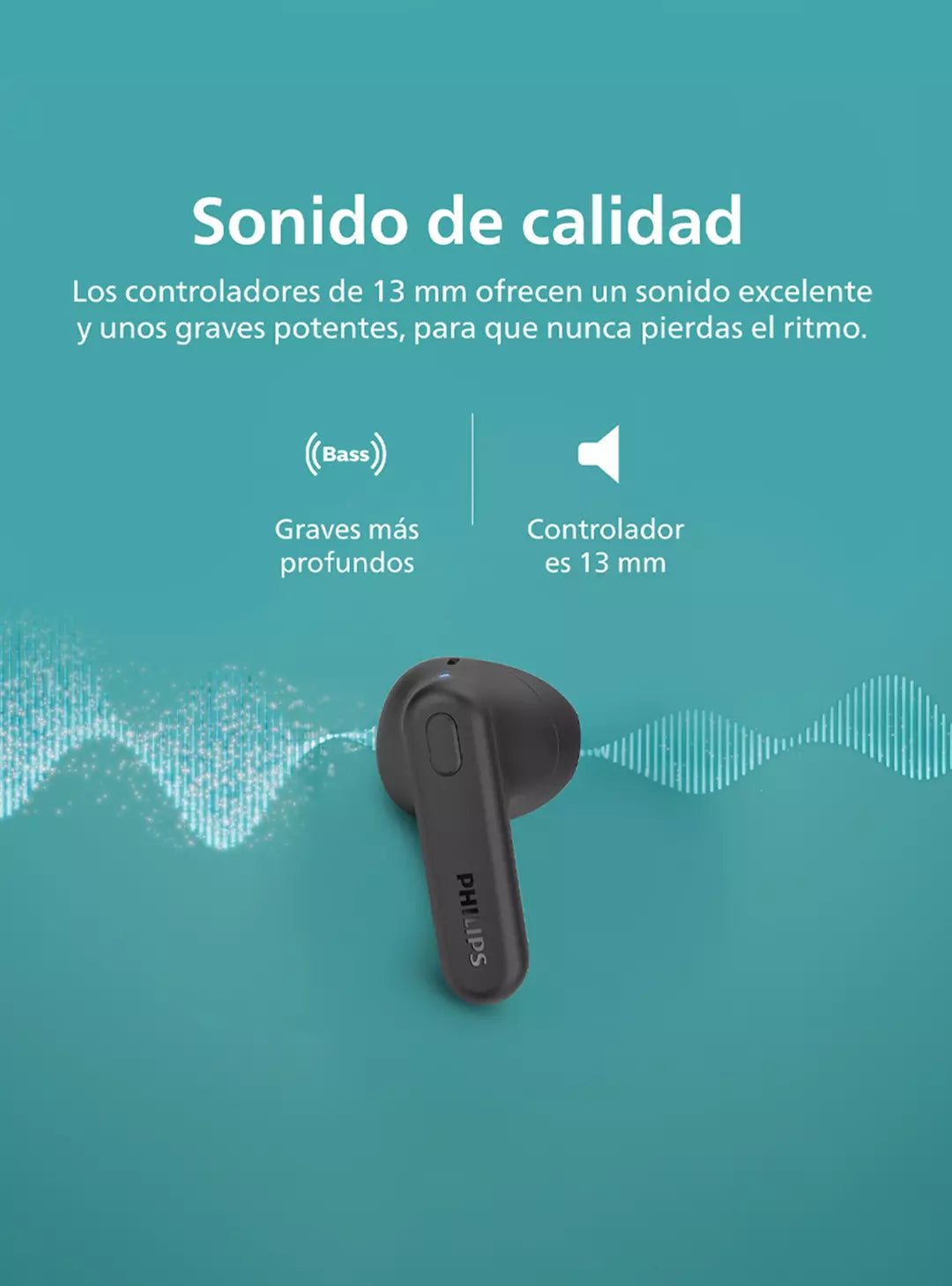 Audífonos Bluetooth True Wireless Philips TAT1138 BK Negro