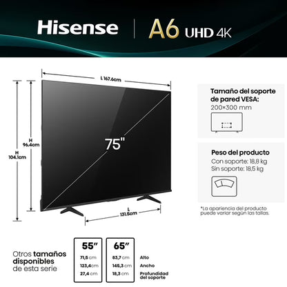 Televisor 75" LED 4K UHD 75A6NV Smart TV Hisense