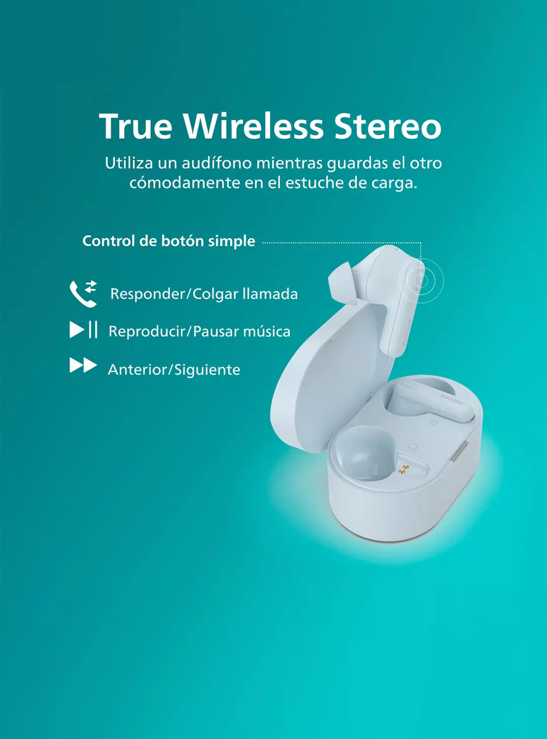 Audífonos Bluetooth True Wireless Philips TAT1108 WT Blanco