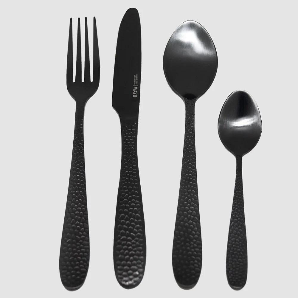 Set de Cubiertos Hammer Negro Mate 16 Piezas Wayu