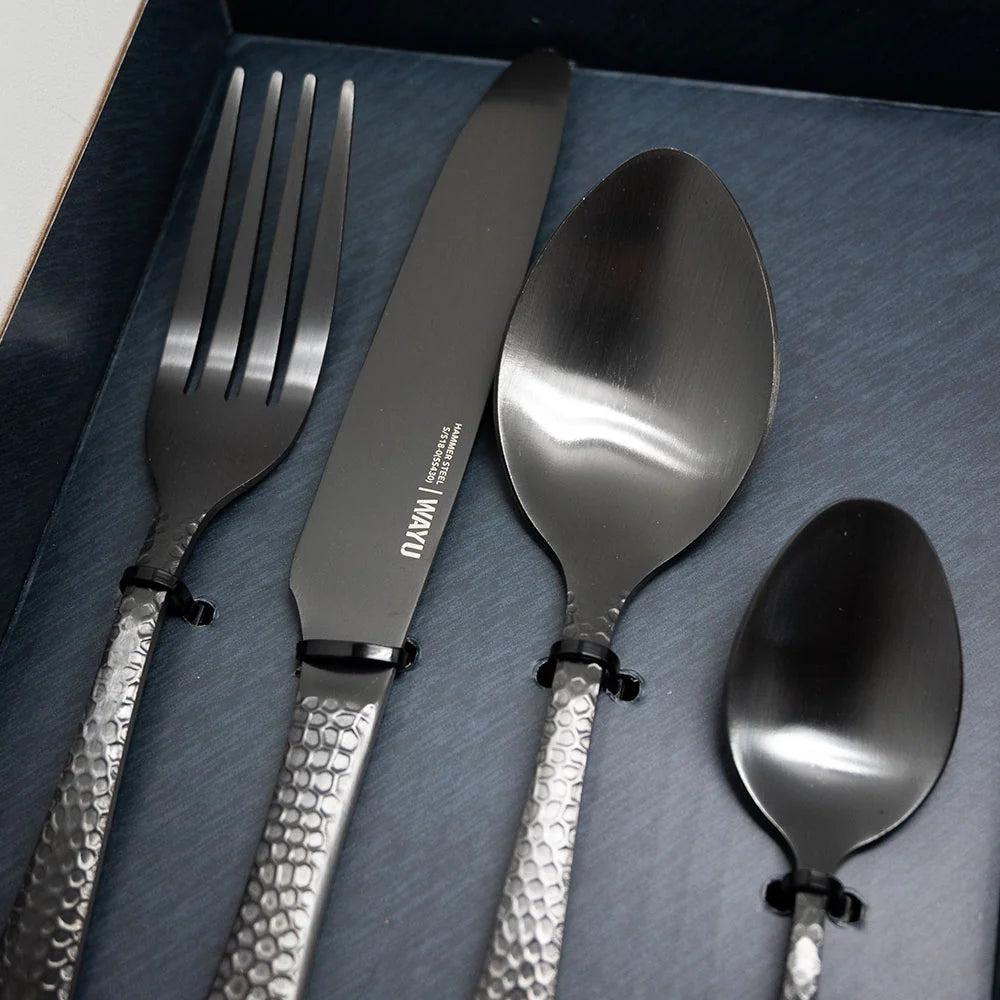 Set de Cubiertos Hammer Negro Mate 16 Piezas Wayu