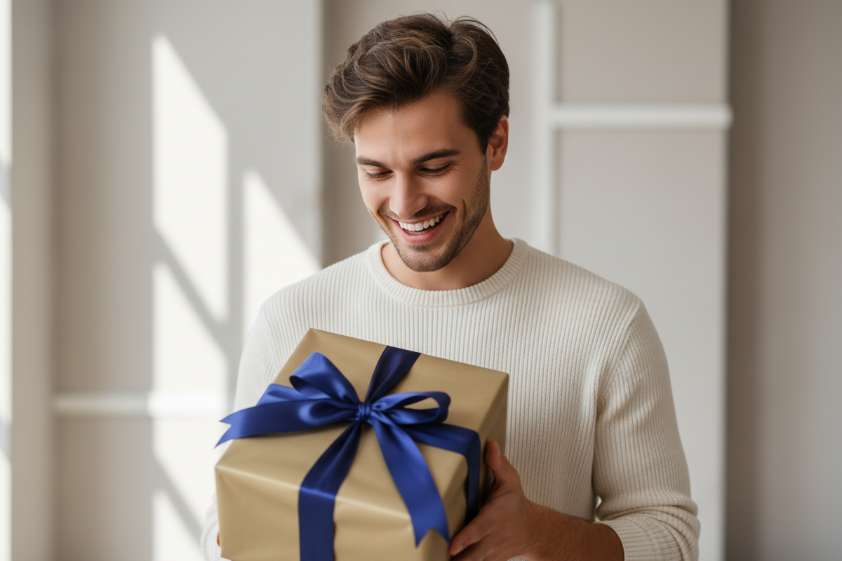 Hombre recibiendo regalo