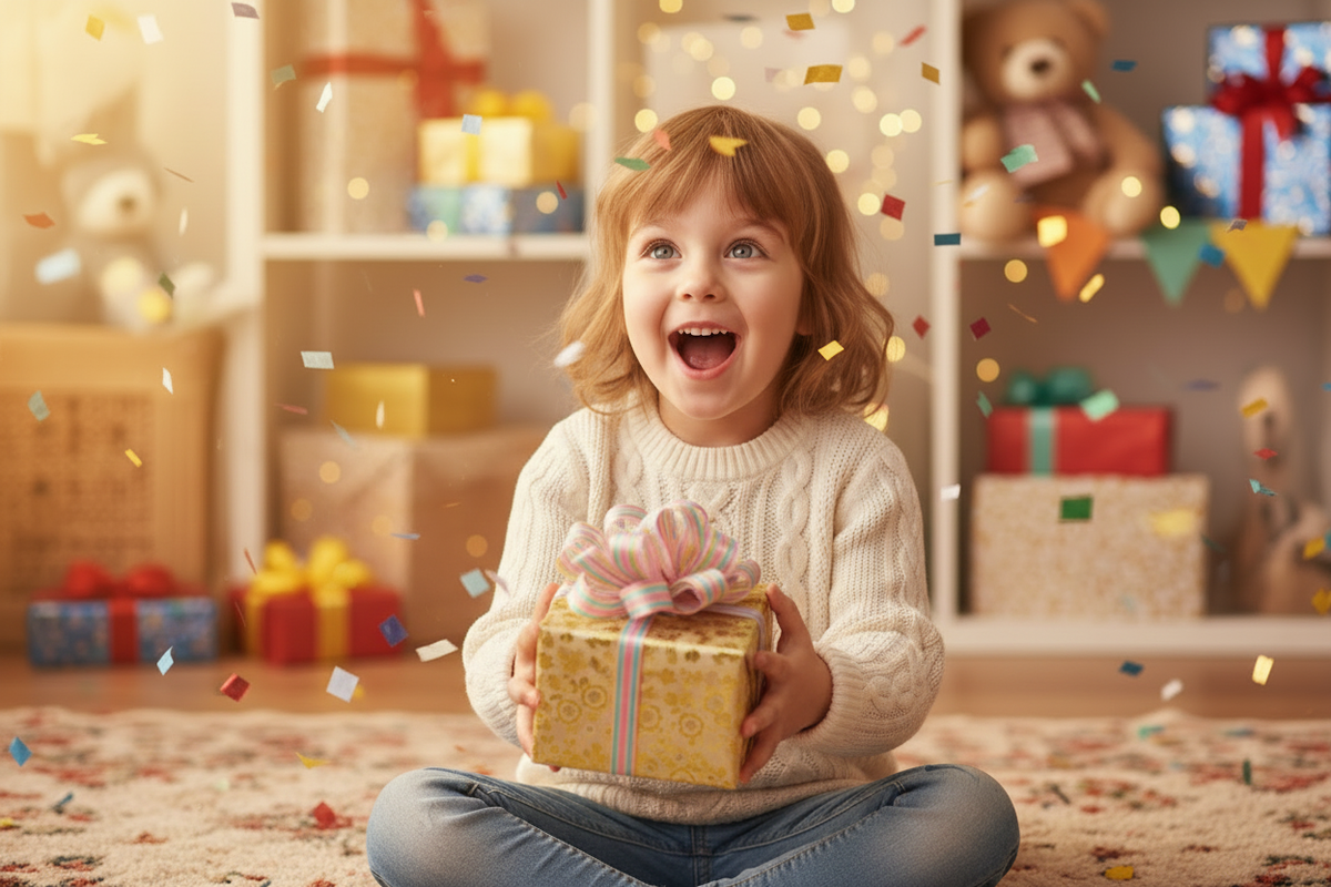 Niño recibiendo regalo pequeño