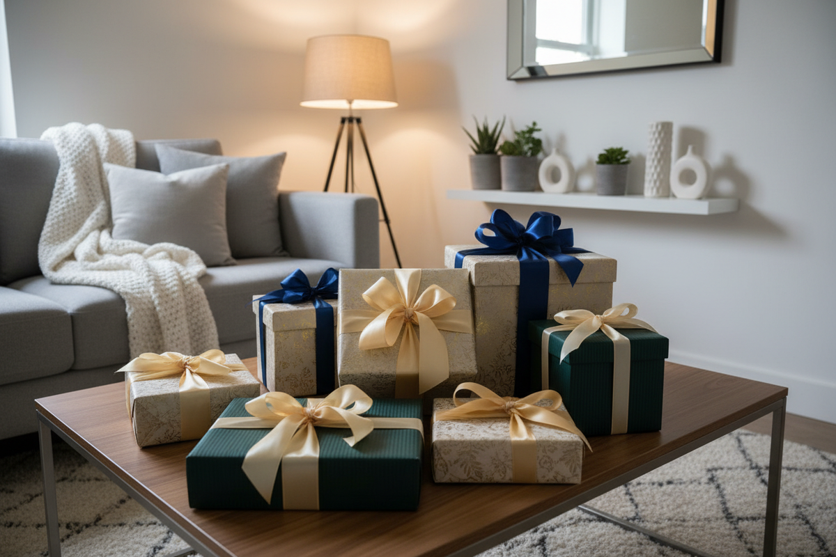 Regalos en sala de estar